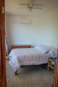 a bedroom with a bed and a fan at casa wow in Puerto Ángel