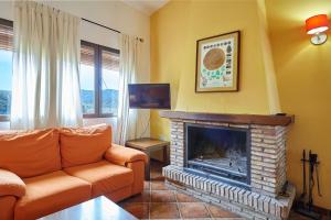 AldeaquemadaにあるLa Aldeillaのソファと暖炉のあるリビングルーム