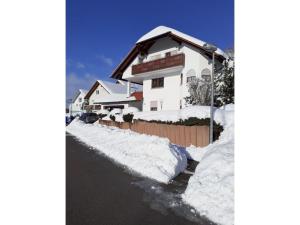 a house with snow on the side of a road at Mayntz' Albjuwel in Meßstetten