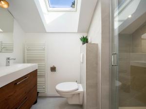 a bathroom with a toilet and a sink and a skylight at Chalet Hornblick in Fieberbrunn +32 photos