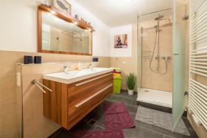 a bathroom with a sink and a shower at Wieseneck I - Apartment in Fügen in Fügen +12 photos