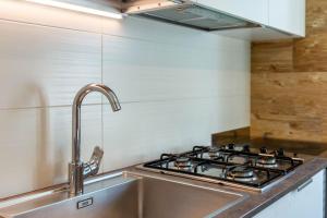 una cucina con fornelli e lavello di Casa Serena Appartamento Latemar a Moena Altre 26 foto