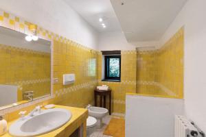 a yellow tiled bathroom with a sink and a toilet at Villa Franca Nature Holidays in Rezzo +24 photos