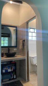 un baño con lavabo e inodoro en Finca Buenavista Sasaima, en Sasaima