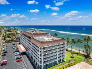 an aerial view of a building and the ocean at Lahaina Shores 306 · LS 306 Dream Maui Studio by the Beach Pool in Wainee