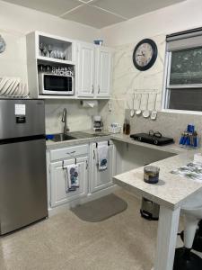 ブレーデントンにあるStudio Wendyの白いキャビネットとステンレス製の冷蔵庫を備えたキッチン +6枚の写真