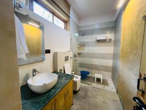 een badkamer met wastafel en toilet bij Villa Himalayan Trove in Jāmb +12 foto's