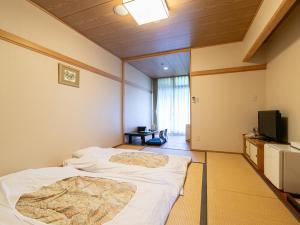 een hotelkamer met een bed en een tv bij Fontana no Oka Kamou in Aira