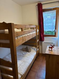 two bunk beds in a room with a window at Cocon Alpin à Praz sur Arly, près des pistes in Praz-sur-Arly +29 photos