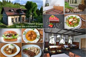 a collage of photos with food and a house at Penzion U Lípy in Vysoké nad Jizerou