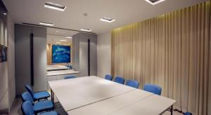 a conference room with a white table and blue chairs at Jinjiang Inn Changchun Xi An Avenue Branch in Changchun +249 photos