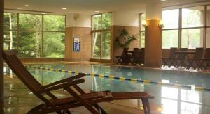 a pool with a chair and a swimming pool at Hotel Harvest Tateshina in Tateshina