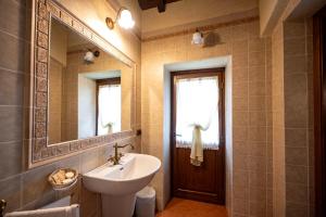a bathroom with a sink and a mirror at Spino Fiorito Stay in Casola in Lunigiana