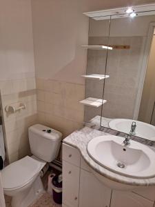 ein weißes Badezimmer mit Toilette und Waschbecken in der Unterkunft Cap City, modeste rez-de-jardin 500m plage et du Port in Cap d'Agde