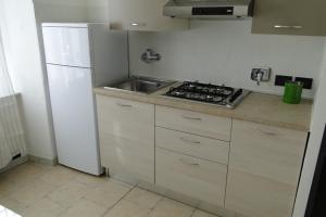 a kitchen with a sink and a white refrigerator at lecasedimarco2 in La Spezia