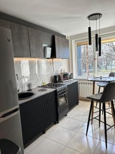 Kuchyň nebo kuchyňský kout v ubytování Newly renovated cosy apartment near scenic river