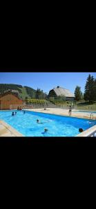 a large swimming pool with people in the water at Un coin de paradis au pied des pistes avec balcon in Métabief