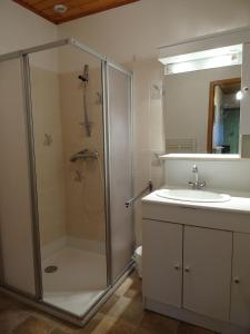 ValadyにあるGîte de Goutrensのシャワーと洗面台付きのバスルーム