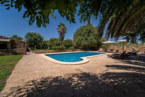 a swimming pool in a yard with a palm tree at Cugulutx in Llucmajor