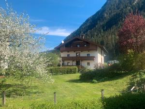 a house in the middle of a field with trees at Ferienwohnung Durst 2 in Mayrhofen