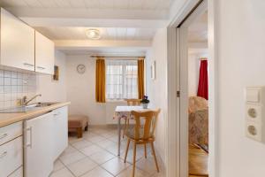 a kitchen with a table and chairs in a room at Appartementhaus Fischer in Lindau