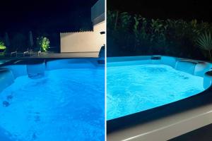 een hottub midden in de achtertuin 's nachts bij Casa Belladonna by Briskva in Višnjan