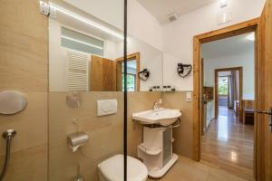 コルドラノにあるLangstein Wohnung Sonnenblumeのトイレ、洗面台、シャワー付きのバスルーム +16枚の写真