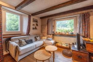 アラッシュ・ラ・フラスにあるMagnifique Chalet aux Carrozのソファとテレビのあるリビングルーム