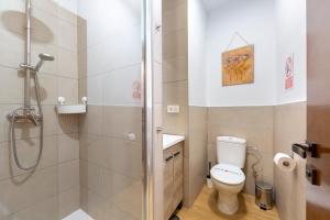 a bathroom with a shower and a toilet in it at La Casa de la Buhardilla in Fondón +16 photos