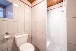 ein weißes Badezimmer mit Toilette und Dusche in der Unterkunft Chalet authentique en vallée verte in Bogève + 23 Fotos
