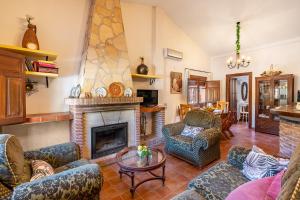 a living room with a fireplace and couches at Casa rural a pie de Sierra Nigüelas in Nigüelas