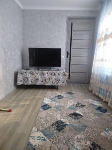 a living room with a television and a rug at Дом in Tashkent