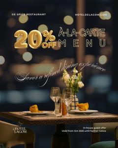 a sign for a restaurant with a table with glasses at HOTEL de LAGOM in Hanoi +129 photos