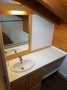 een badkamer met een wastafel en een spiegel bij Duplex 8 personnes les Ménuires in Les Bruyères