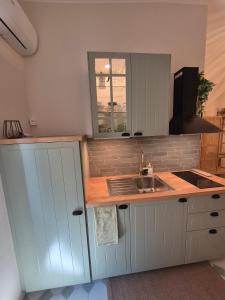 una cocina con fregadero y encimera en La Tana Dei Marinai, en Bordighera