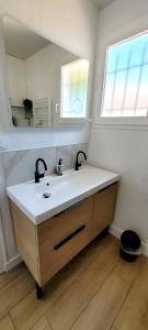 a bathroom with a sink and a mirror at Maison La Guitoune Fautaise in L'Aiguillon-la-Presqu'île +3 photos