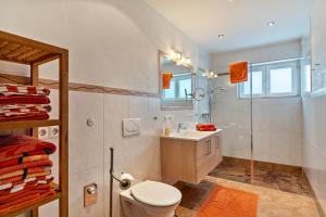 a bathroom with a toilet and a sink and a shower at Streck in Bad Peterstal-Griesbach +24 photos