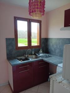 a kitchen with a sink and a window at Le chalet - Perigord Vert in La Rivarie