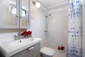 a bathroom with a sink and a toilet and a shower at Vista Alegre 22 B in El Paso +19 photos