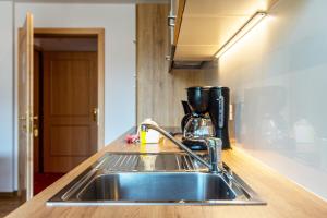 a kitchen sink with a coffee maker on a counter at Hotel Residence Gardena Stevia 307 in Santa Cristina in Val Gardena