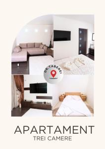 a collage of photos of a bedroom and a apartment tree corner at Casa M&R in Bucharest