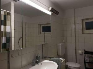 KlettgauにあるBei Dörflingersの洗面台、トイレ、鏡のあるバスルーム +10枚の写真