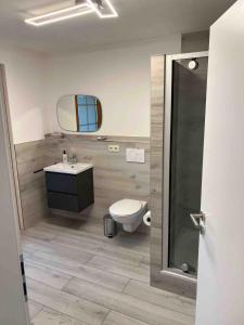 Kleine Ferienwohnung - Nähe Schweizにあるバスルーム +8枚の写真