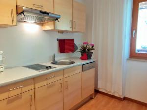 a kitchen with a sink and a window at Fröhlichhof Wohnung Pink Lady in Lagundo +23 photos