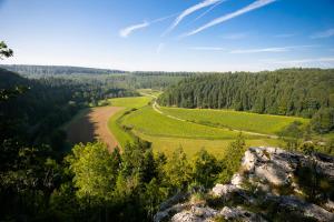 a view from the top of a hill with a road at Haus Wiesengrund - Hundefreundlich in Gammertingen