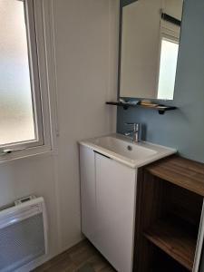 a bathroom with a sink and a mirror at Mobilehome familial in Gastes