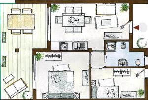 een tekening van een plattegrond van een huis bij Atemberaubendes Familien Penthouse Mit Meerblick in Cannigione