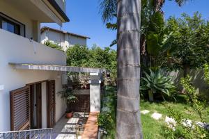 a palm tree in front of a house at Loft Pina in Àrbatax