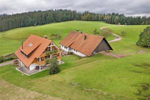 an aerial view of a house in a field at Wallemehof in Wolfach