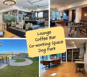 a collage of four pictures of a living room and a dog park at Charming 1BR Retreat - Walk to Gruene Hall Upscale Amenities in Gruene
